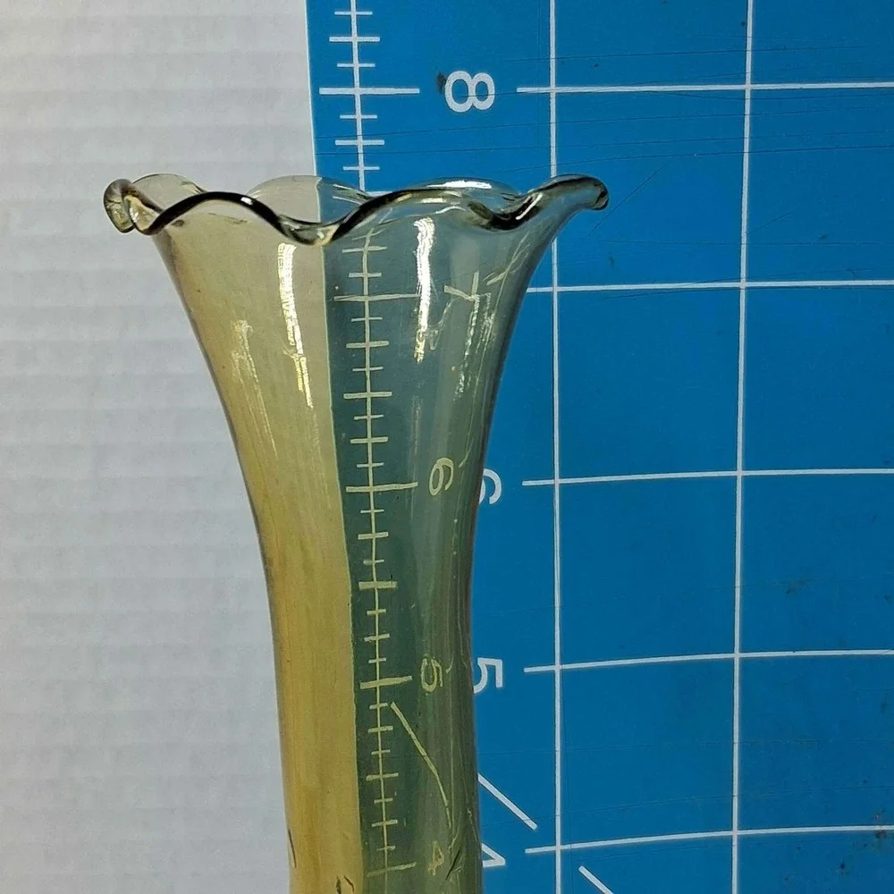 Vintage Amber Hand Blown Glass Bud Vase Twisted Stem Ruffled Rim 7.5 Inch MCM